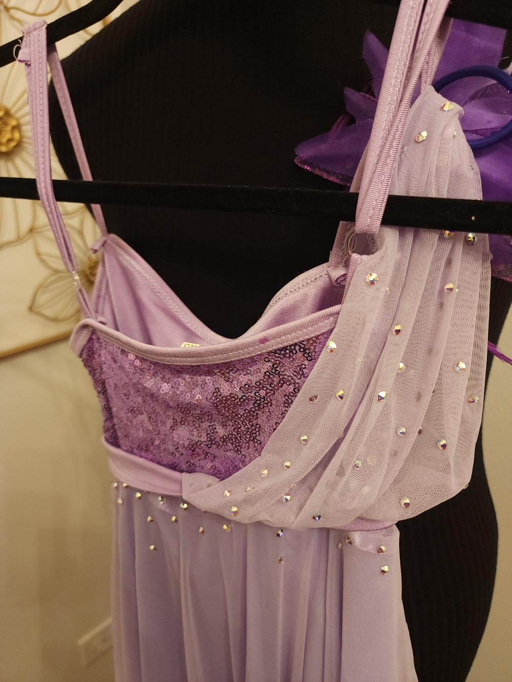 Girls Lavender Dance Costume With Rhinestones - Picture 5 of 5